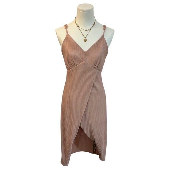 Lulus Dresses & Skirts - Lulus Blush Pink Pleated Wrap Midi Cocktail Dress Slit Formal Wedding M